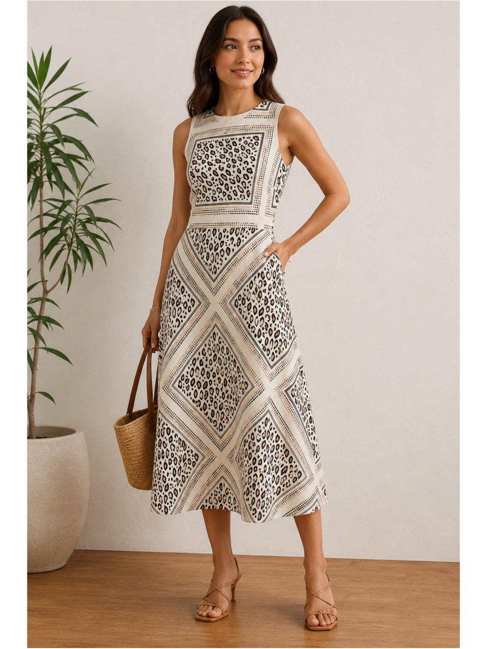 Anthropologie Mignon Doo Manon Leopard A-Line Midi Dress Small NWT Animal Print - Picture 1 of 7